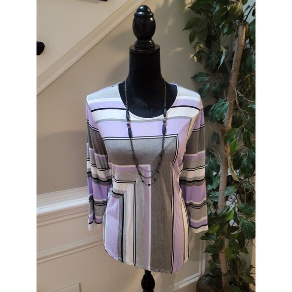 Alfred Dunner Top Women’s Size PL Multicolor Long Sleeves Stripped Blouse - Picture 1 of 10